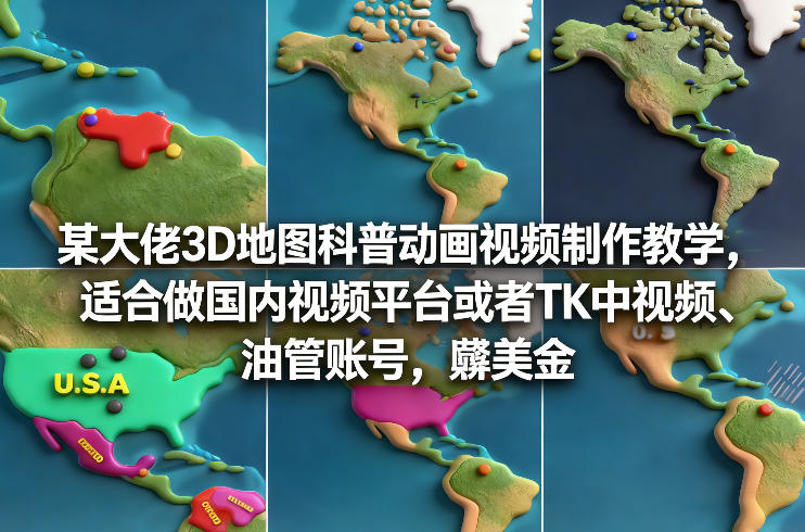 某大佬3D地图科普动画视频制作教学，适合做国内视频平台或者TK中视频、油管账号，賺美金-御文网