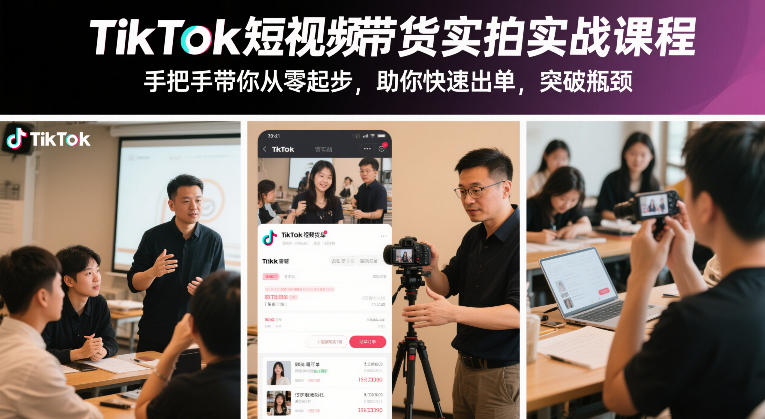 TikTok短视频带货实拍实战课程，手把手带你从零起步，助你快速出单，突破瓶颈-御文网