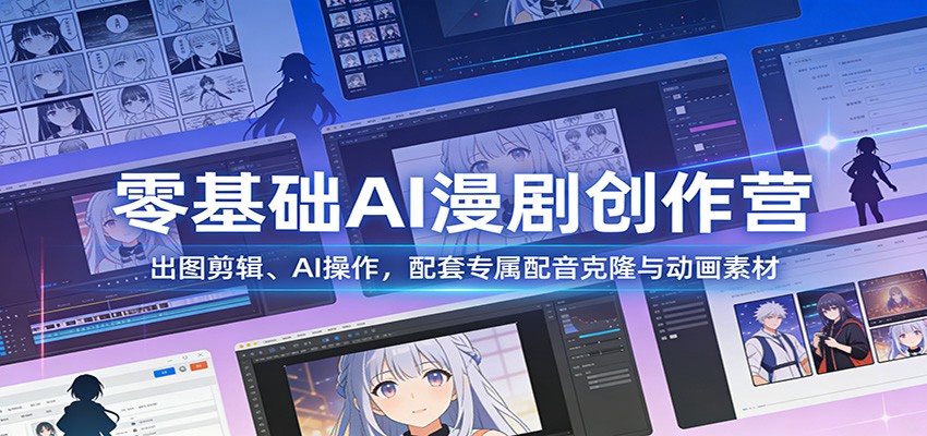零基础AI漫剧创作营：出图剪辑、AI操作，配套专属配音克隆与动画素材-御文网