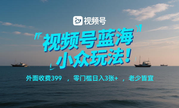 视频号蓝海小众玩法！外面收费399，零门槛日入3张+，老少皆宜-御文网