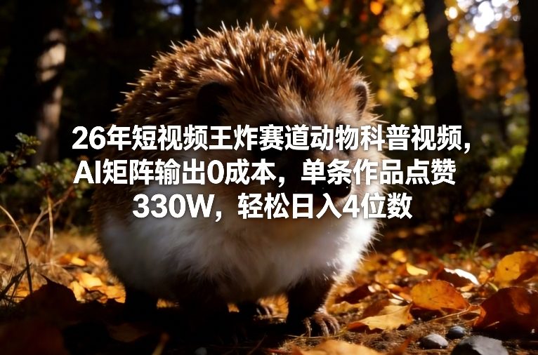 26年短视频王炸赛道动物科普视频，AI矩阵输出0成本，单条作品点赞330W，轻松日入4位数-御文网