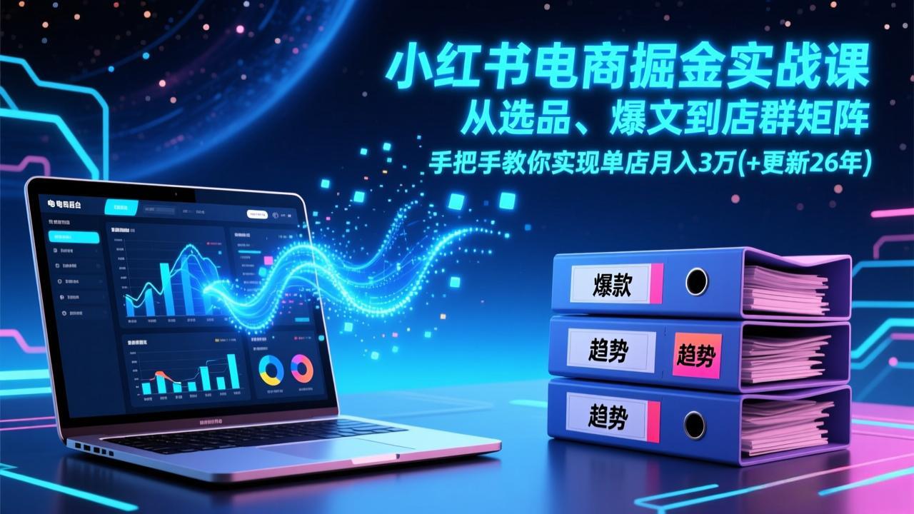 小红书电商掘金实战课，从选品、爆文到店群矩阵，手把手教你实现单店月入3万+(更新26年-御文网