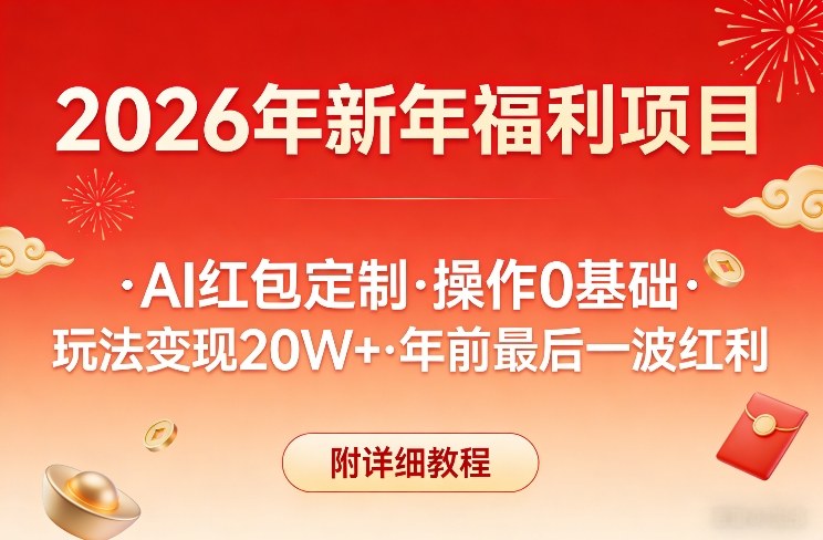新年福利项目，AI红包定制，操作0基础，玩法变现20W+年前最后一波红利，附详细教程-御文网