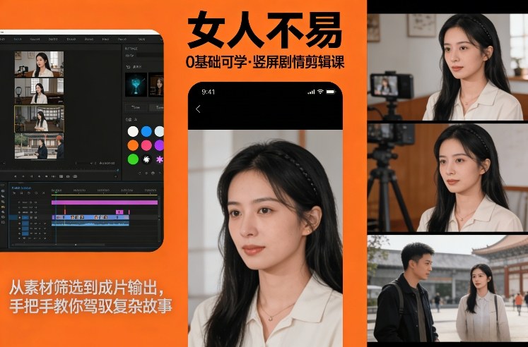 0基础可学！《女人不易》竖屏剧情剪辑课，从素材筛选到成片输出，手把手教你驾驭复杂故事-御文网