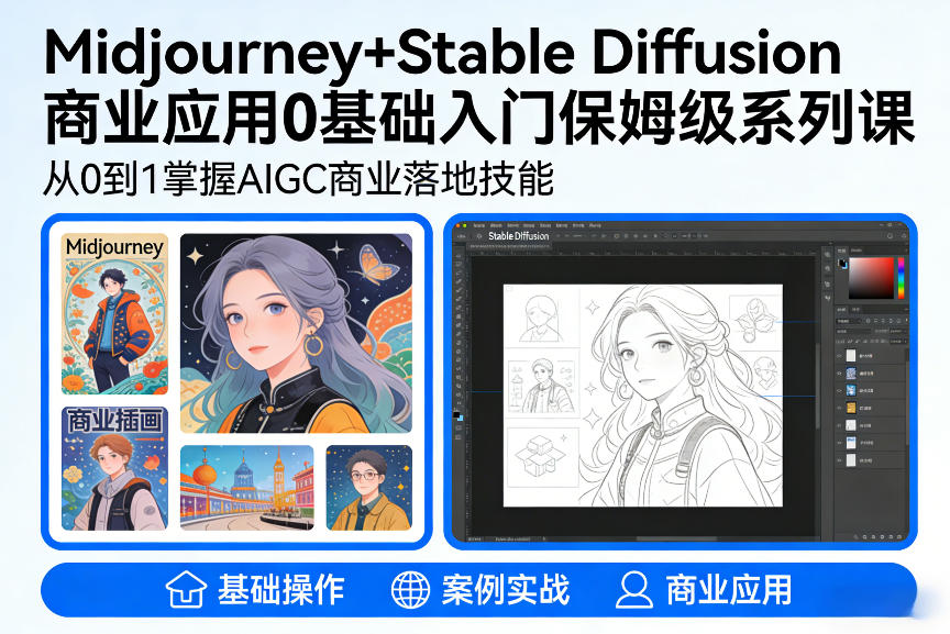 AIGC商业应用Midjourney+Stable Diffusion教程，0基础入门保姆级系列课-御文网