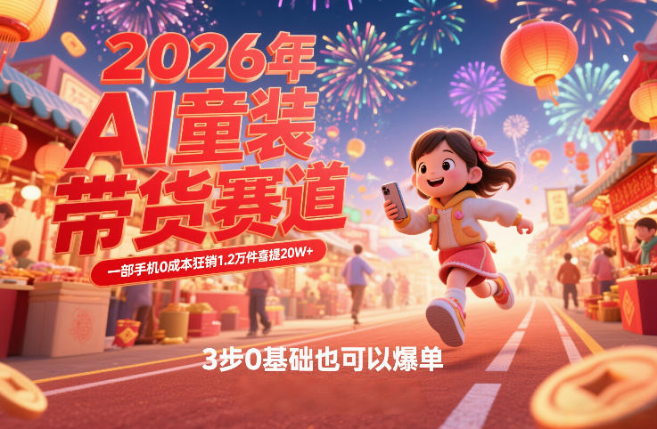 AI童装新春带货赛道，一部手机0成本狂销1.2万件喜提20W+，3步0基础也可以爆单-御文网