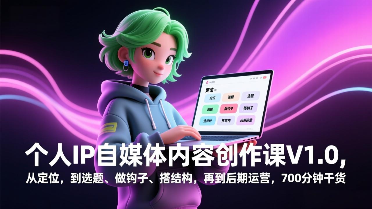 个人IP自媒体内容创作课V1.0，从定位，到选题、做钩子、搭结构，再到后期运营，700分钟干货-御文网