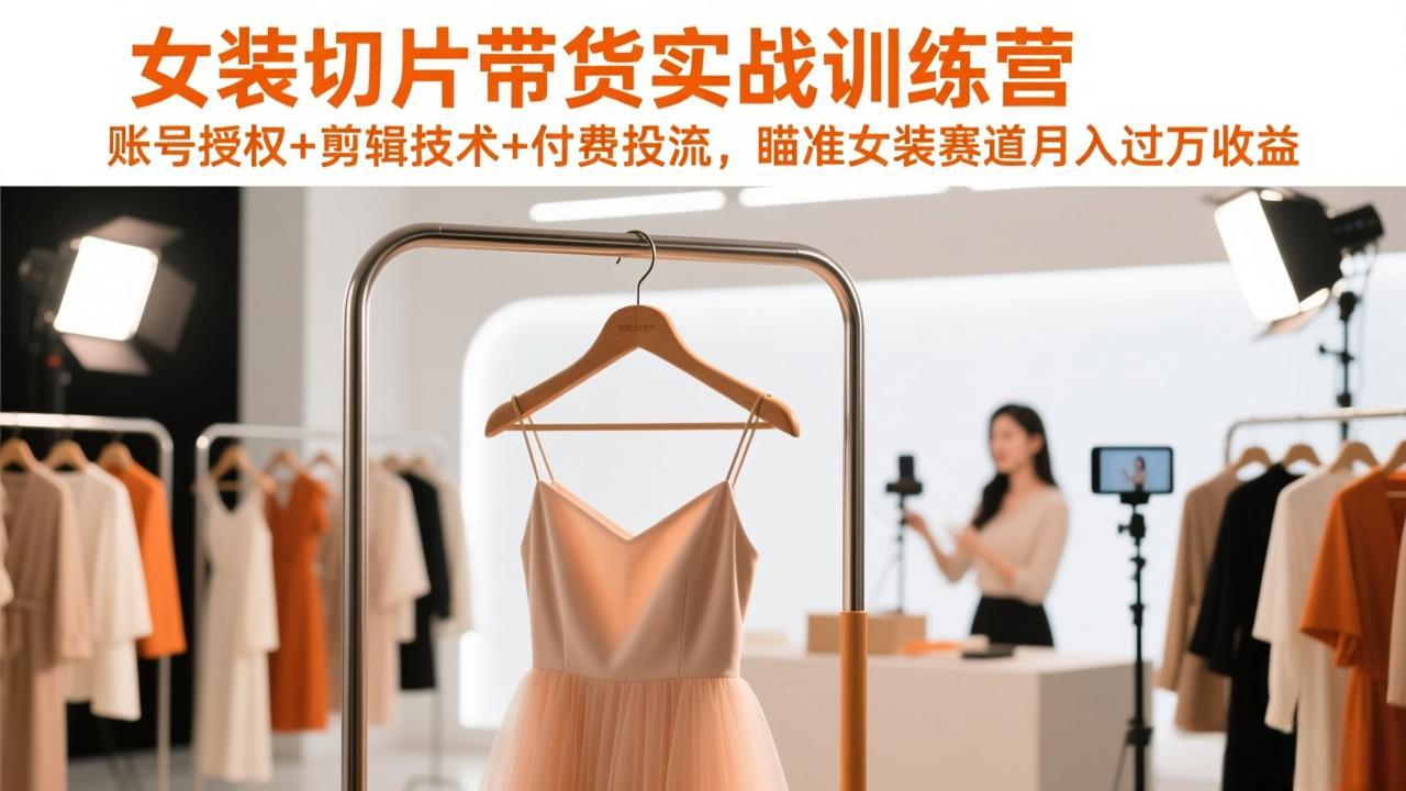 女装切片带货实战训练营，账号授权+剪辑技术+付费投流，瞄准女装赛道月入过万收益-御文网