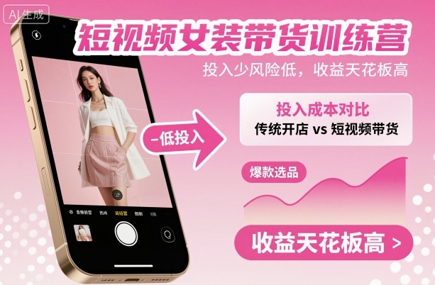 短视频女装带货训练营，投入少风险低，收益天花板高-御文网