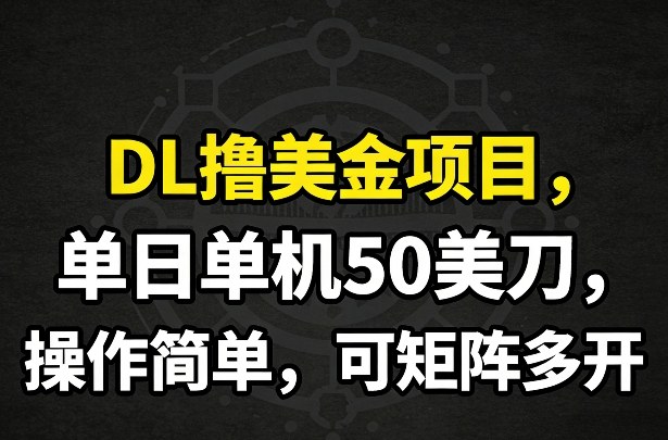 DL撸美金项目，单日单机50美刀，操作简单，可矩阵多开-御文网