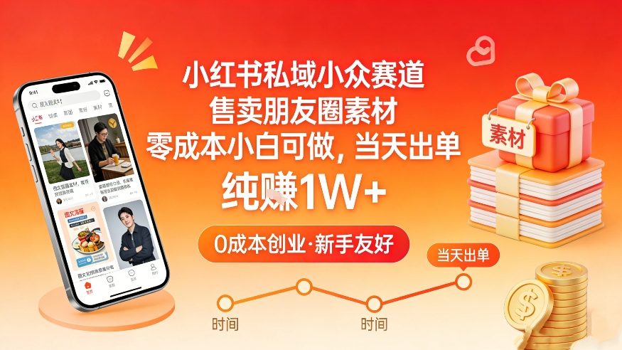 小红书私域小众赛道，售卖朋友圈素材，零成本小白可做，当天出单，月入1W+-御文网