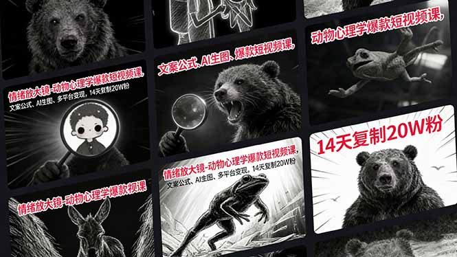情绪放大镜-动物心理学爆款短视频课，文案公式、AI生图、多平台变现，14天复制20W粉-御文网