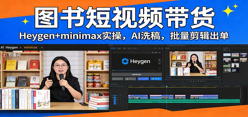 图书短视频带货：Heygen+minimax实操，AI洗稿 ，批量剪辑出单-御文网