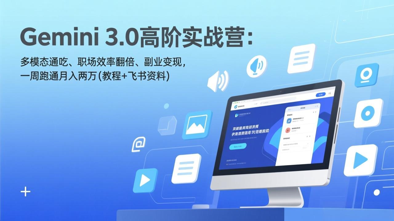 Gemini 3.0高阶实战营：多模态通吃、职场效率翻倍、副业变现，一周跑通月入两万(教程+飞书资料-御文网