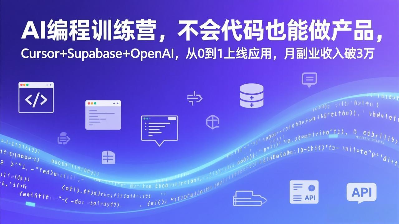 AI编程训练营，不会代码也能做产品，Cursor+Supabase+OpenAI，从0到1上线应用，月副业收入破3万-御文网