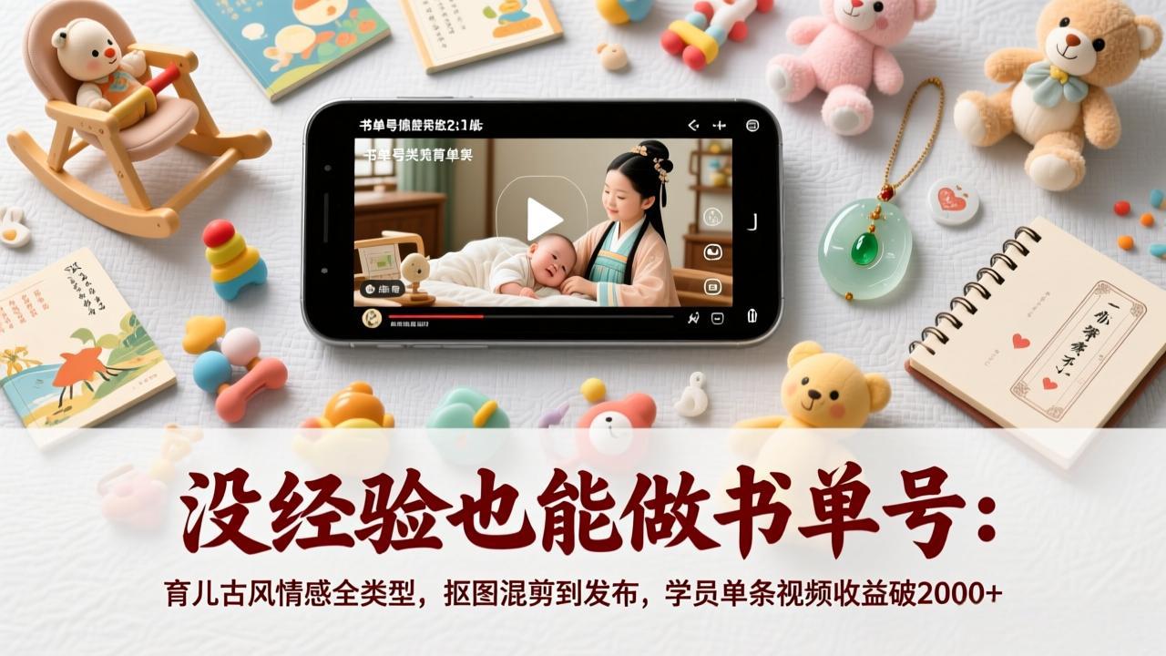 没经验也能做书单号：育儿古风情感全类型，抠图混剪到发布，学员单条视频收益破2000+-御文网
