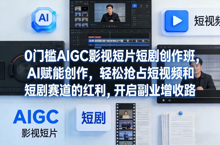 0门槛AIGC影视短片短剧创作班，AI赋能创作，轻松抢占短视频和短剧赛道的红利，开启副业增收路-御文网