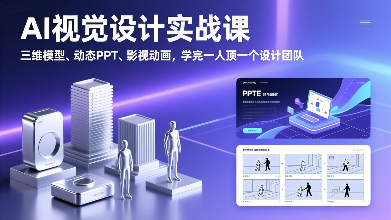 AI视觉设计实战课，三维模型、动态PPT、影视动画，学完一人顶一个设计团队-御文网