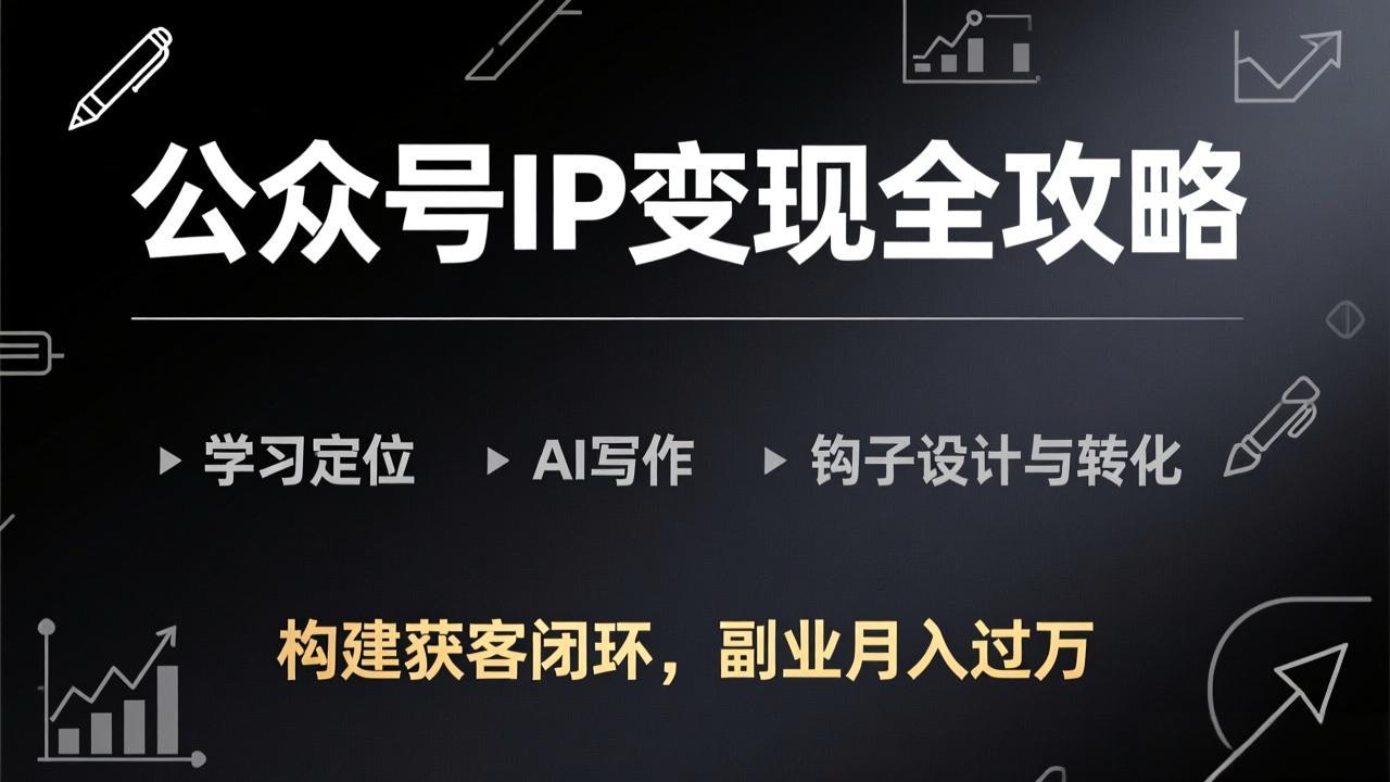 公众号IP变现全攻略-更新，学习定位、AI写作、钩子设计与转化，构建获客闭环，副业月入过万-御文网