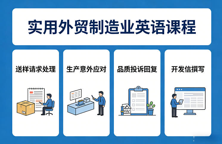 实用外贸制造业英语课程，教你专业处理送样请求、应对生产意外、回复品质投诉、撰写开发信等-御文网