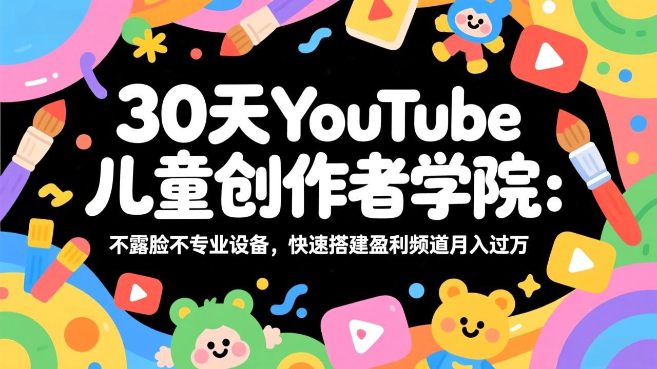 30天YouTube儿童创作者学院：不露脸不专业设备，快速搭建盈利频道月入过万-御文网