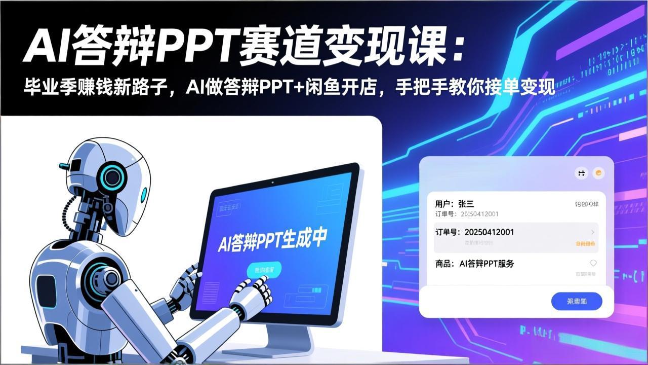 AI答辩PPT赛道变现课：毕业季赚钱新路子，AI做答辩PPT+闲鱼开店，手把手教你接单变现-御文网