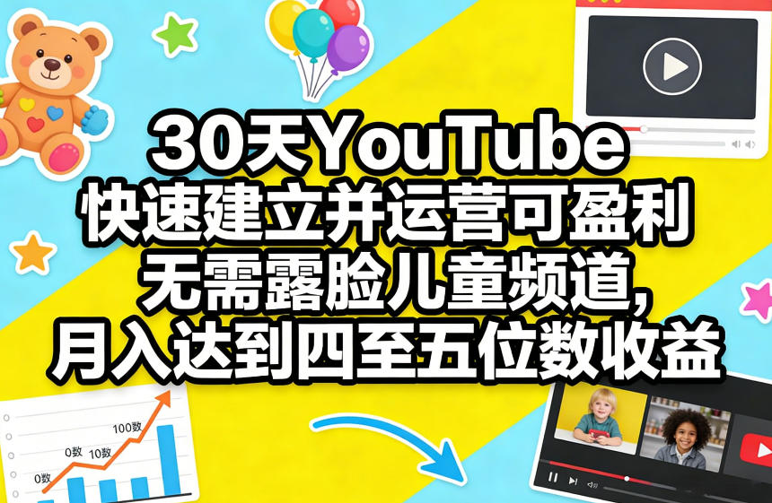 30天YouTube快速建立并运营可盈利无需露脸儿童频道，月入达到四至五位数收益-御文网