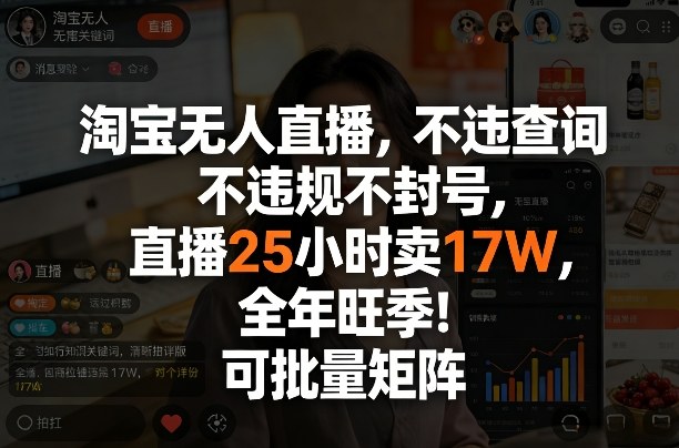 淘宝无人直播，不违规不封号，直播25小时卖17W，全年旺季！可批量矩阵【揭秘】-御文网