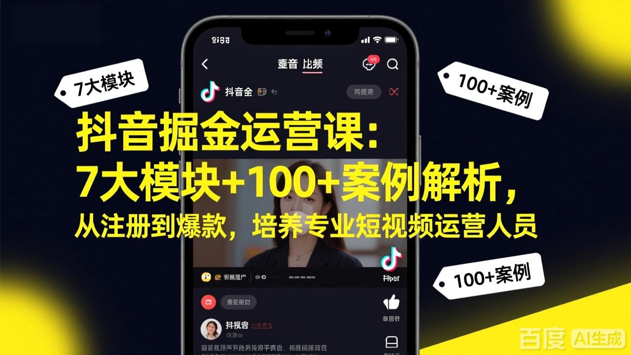抖音掘金运营课：7大模块+100+案例解析，从注册到爆款，培养专业短视频运营人员-御文网