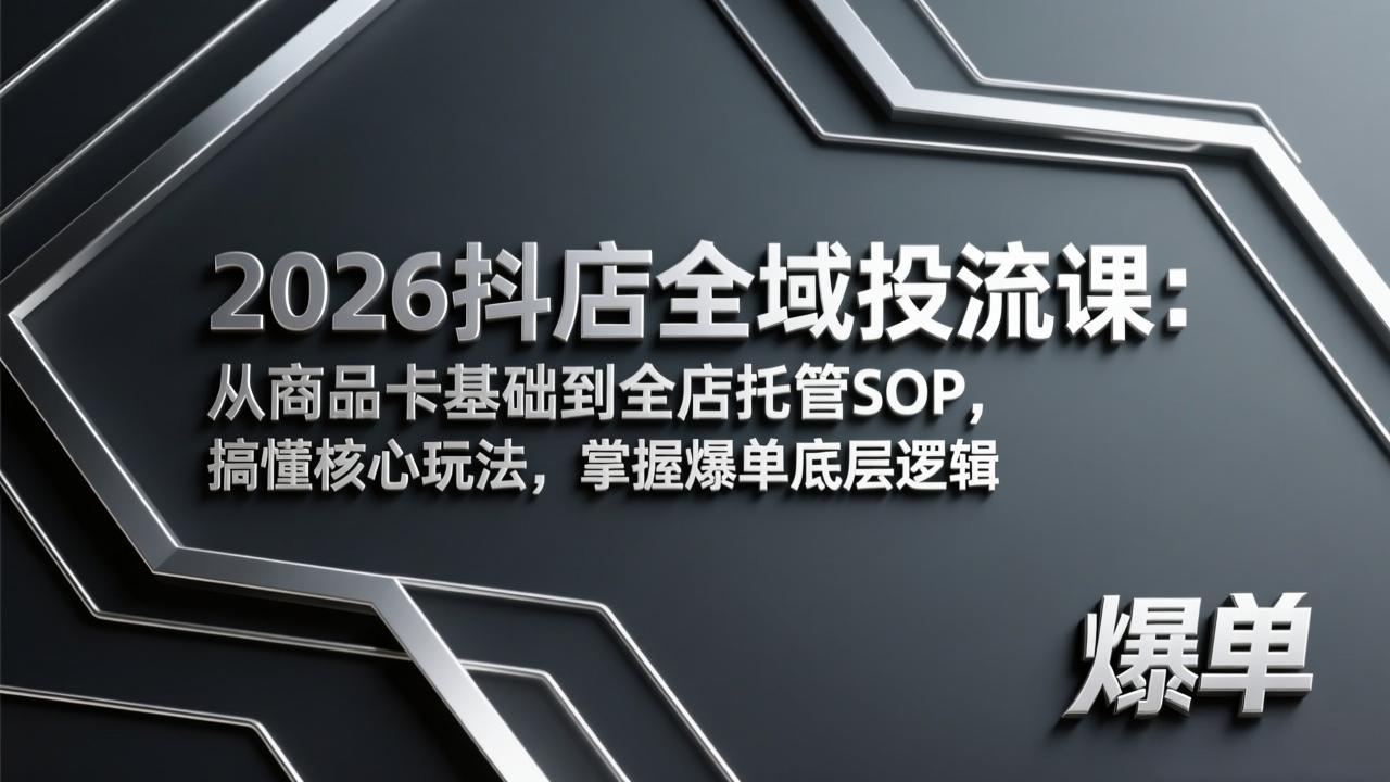 2026抖店全域投流课:从商品卡基础到全店托管SOP,搞懂核心玩法,掌握爆单底层逻辑-御文网