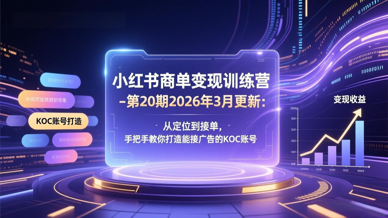 小红书商单变现训练营-第20期26年3月更新：从定位到接单，手把手教你打造能接广告的KOC账号-御文网