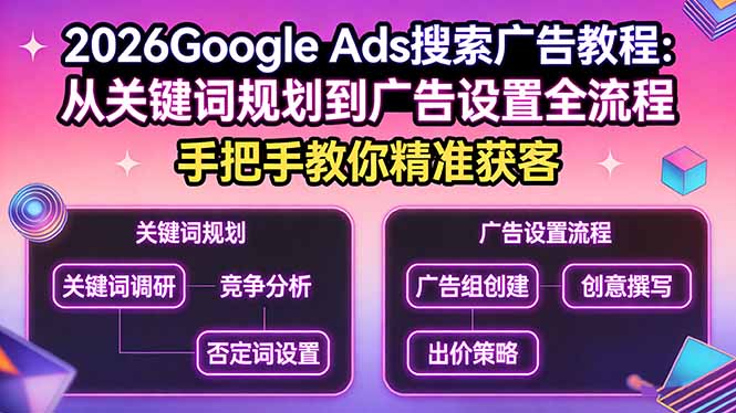 2026Google Ads搜索广告教程：从关键词规划到广告设置全流程，手把手教你精准获客-御文网