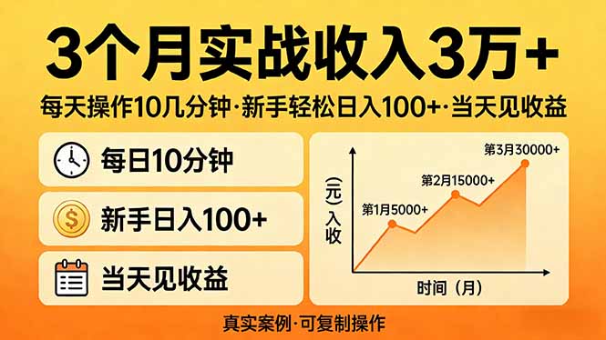 3个月实战收入3万+，每天操作10几分钟，新手轻松日入100+，当天见收益-御文网
