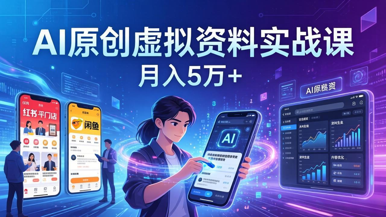 AI原创虚拟资料实战课：2026新机会，小红书闲鱼开店，普通人用AI轻松变现，月入5万+-御文网