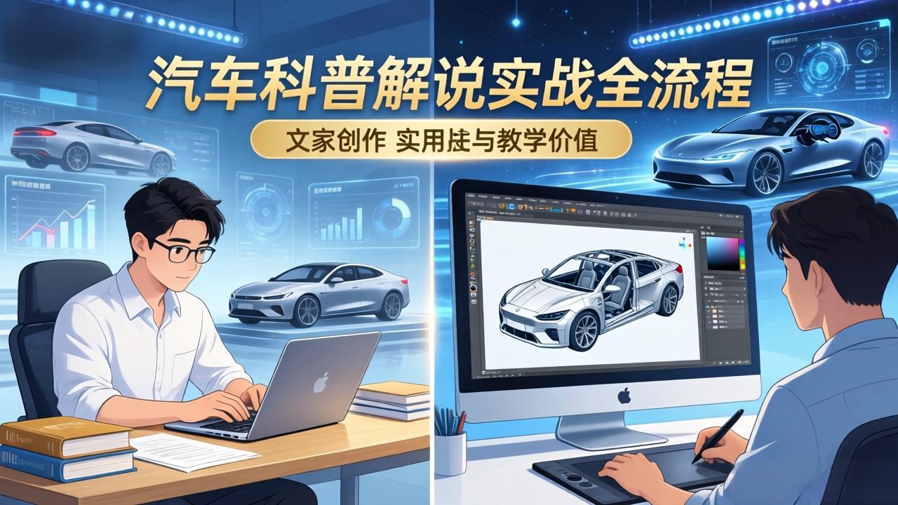 抖音汽车科普解说实战：文案+动画+画面处理+去水印全流程，打造专业汽车科普视频-御文网