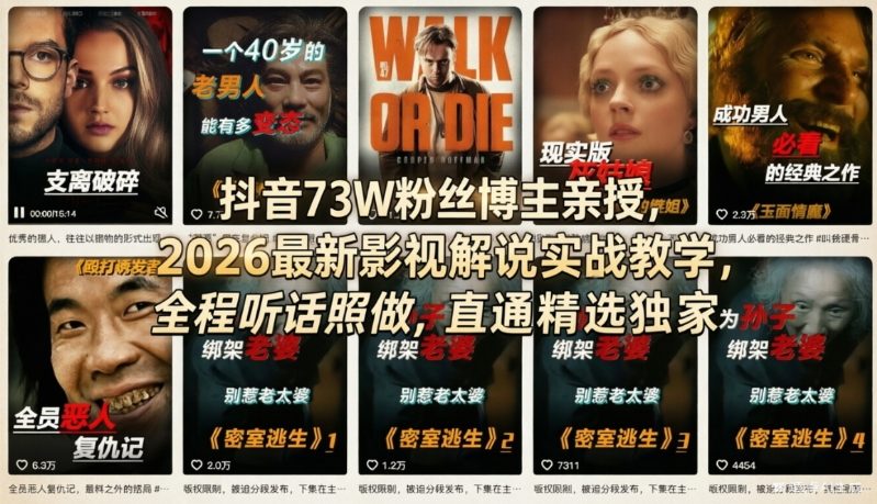 抖音73W粉丝博主亲授，2026最新影视解说实战教学，全程听话照做，直通精选独家-御文网