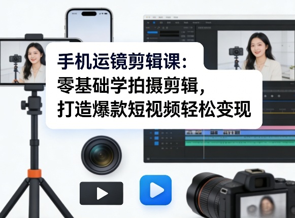 手机运镜剪辑课：零基础学拍摄剪辑，打造爆款短视频轻松变现-御文网