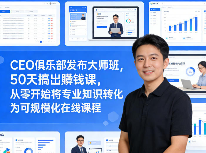 CEO俱乐部发布大师班，50天搞出賺钱课，从零开始将专业知识转化为可规模化在线课程-御文网