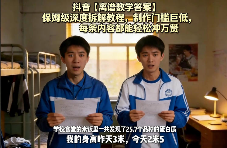 抖音【离谱数学答案】保姆级深度拆解教程，制作门槛巨低，每条内容都能轻松冲万赞，附详细步骤-御文网