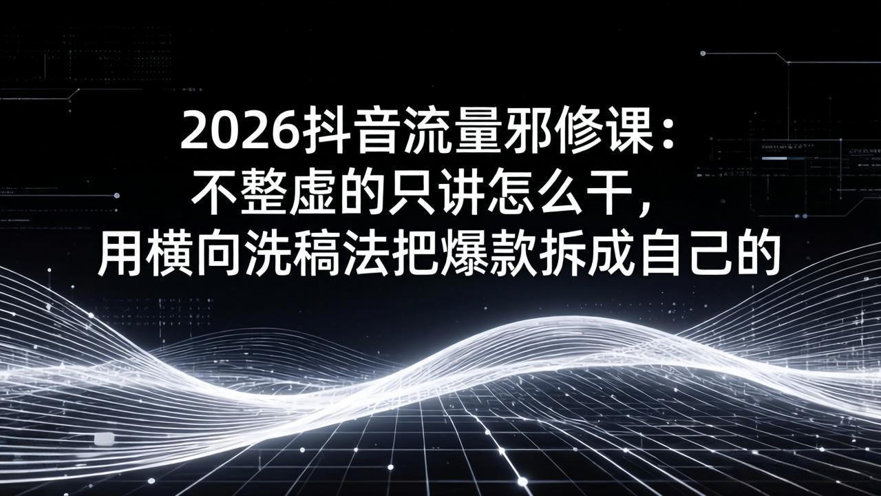 2026抖音流量邪修课：不整虚的只讲怎么干，用横向洗稿法把爆款拆成自己的-御文网