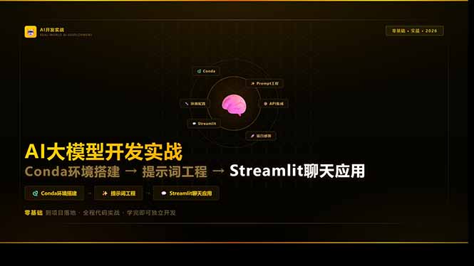 AI大模型开发实战：Conda环境搭建→提示词工程→Streamlit聊天应用，零基础到项目落地-御文网