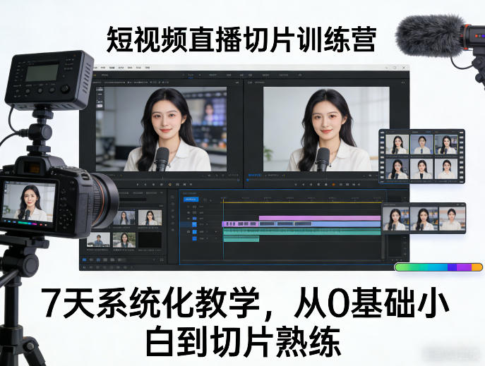 短视频直播切片训练营，7天系统化教学，从0基础小白到切片熟练-御文网