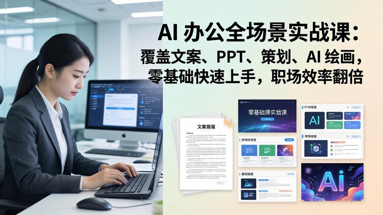 AI 办公全场景实战课：覆盖文案、PPT、策划、AI 绘画，零基础快速上手，职场效率翻倍-御文网
