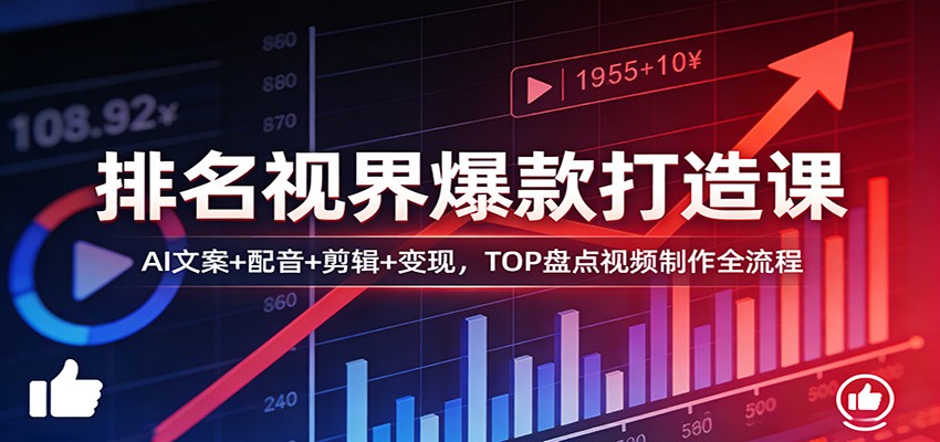 排名视界爆款打造课：AI文案+配音+剪辑+变现，TOP盘点视频制作全流程-御文网