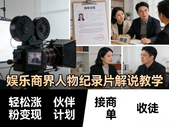 娱乐商界人物纪录片解说教学，轻松涨粉变现，伙伴计划，接商单，收徒等-御文网