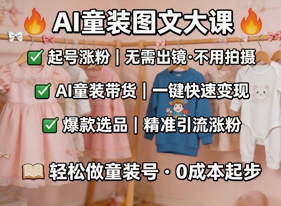 AI童装图文剪辑，某社群童装图文大课，起号涨粉、AI童装带货、爆款选品，无需出镜和拍摄-御文网