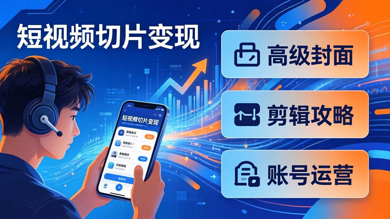 短视频切片变现速成班2.0：高级封面+剪辑攻略+账号运营，0基础小白快速入局副业-御文网