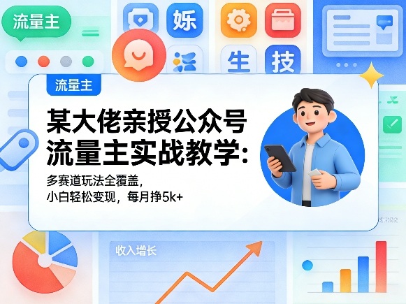 某大佬亲授公众号流量主实战教学：多赛道玩法全覆盖，小白轻松变现，每月多挣5k+-御文网