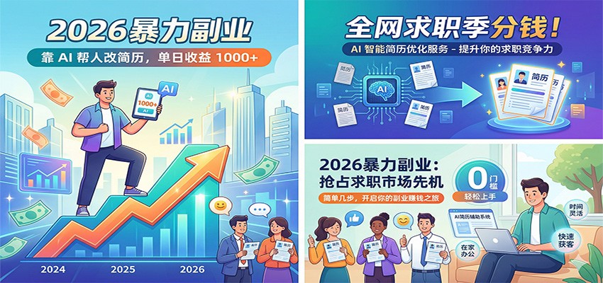 2026暴力副业：靠AI帮人改简历，单日收益1000+，全网求职季分钱-御文网