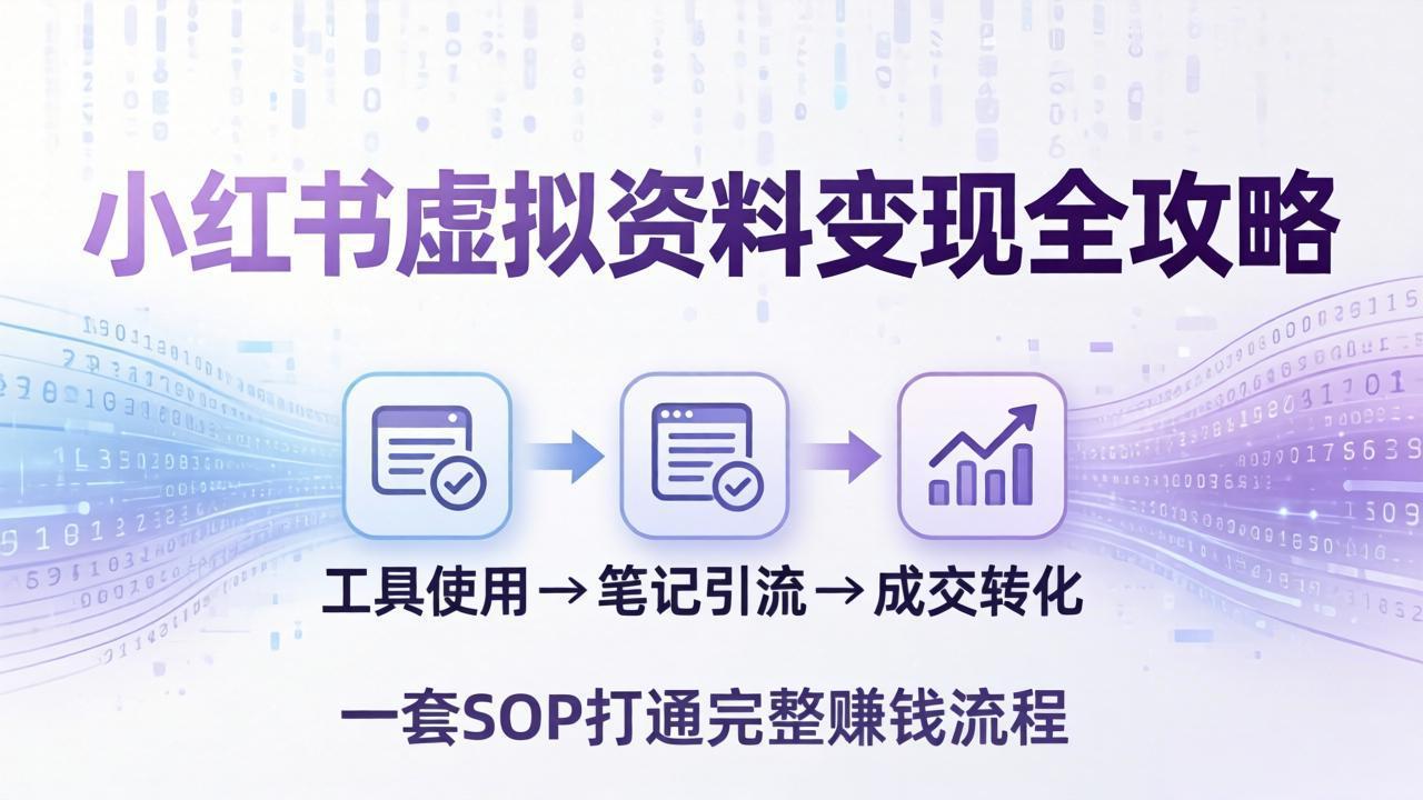 小红书虚拟资料变现全攻略：从工具使用到笔记引流成交，一套 SOP 打通完整赚钱流程-御文网